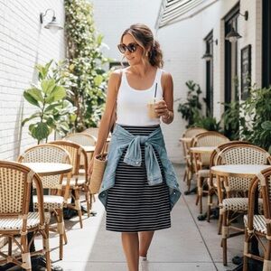 Tommy Hilfiger Black and White Striped Midi Skirt